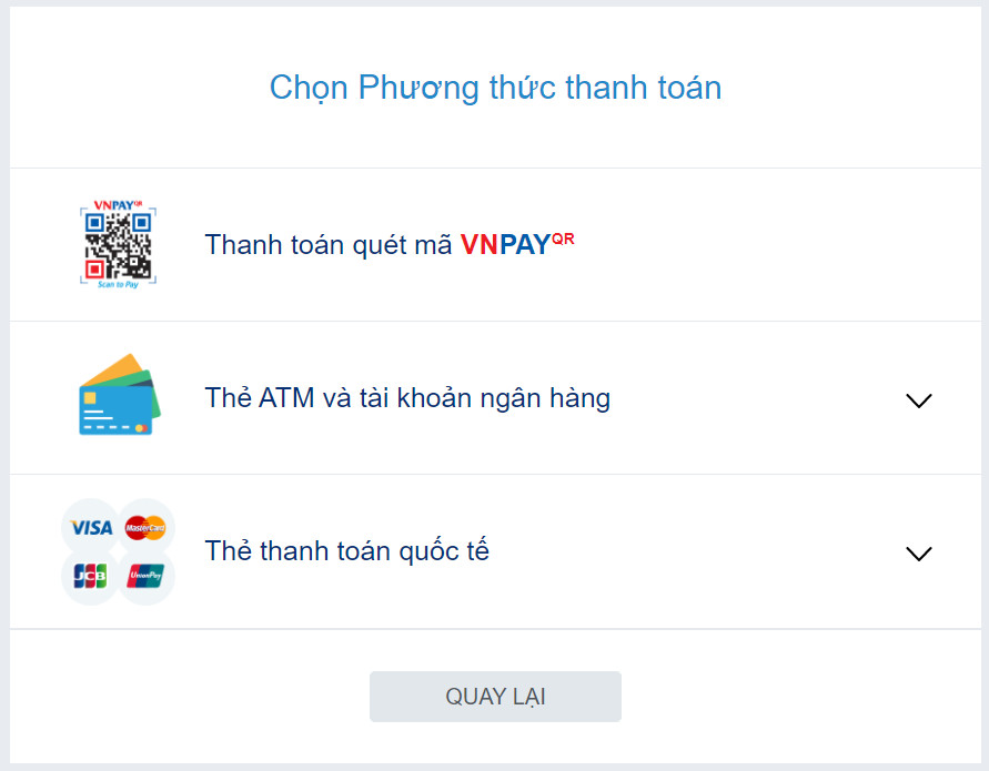 Chọn phương thức thanh toán VNPAY